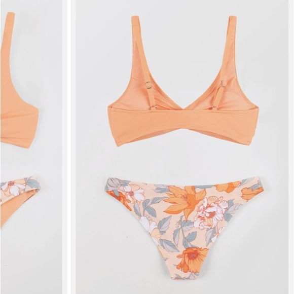 NEW Cupshe Romantic Flower Twist-Front Bralette and Hipster Bikini orange small - Picture 4 of 12